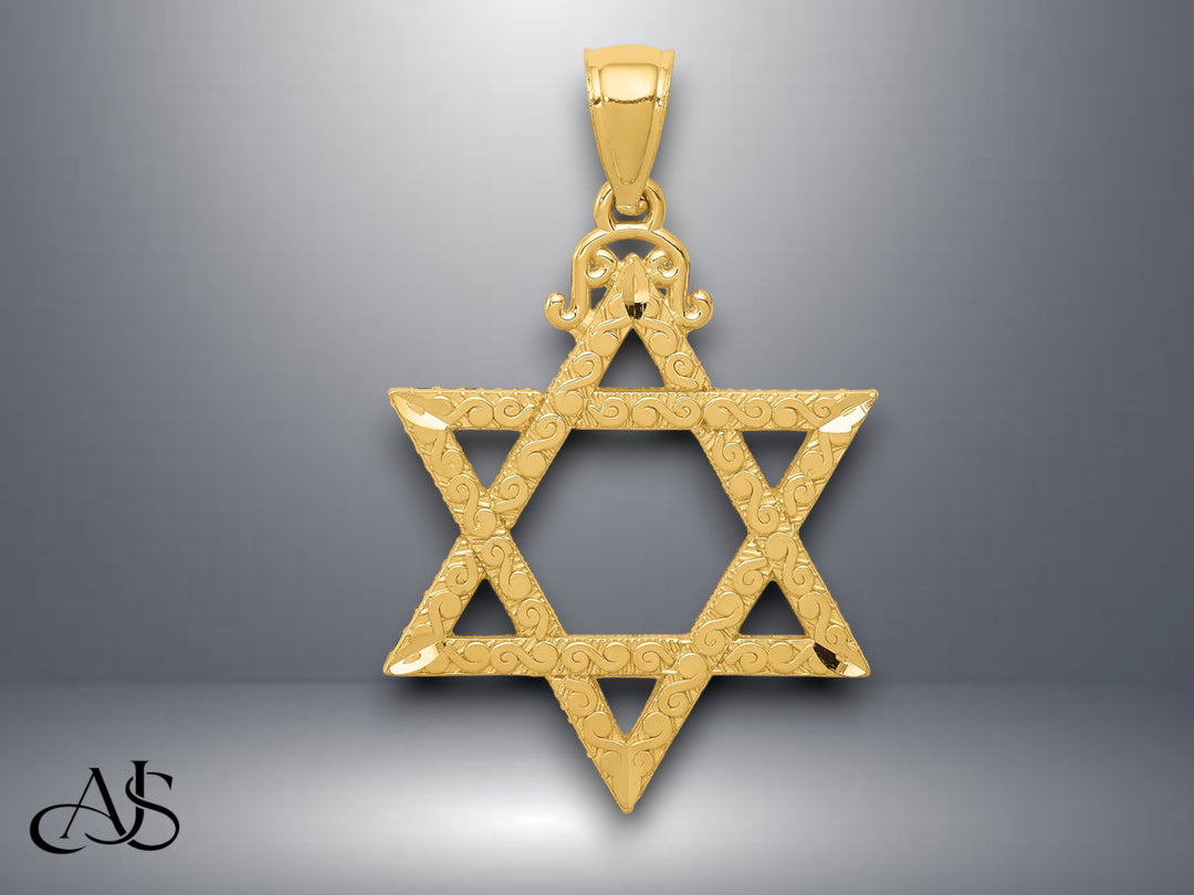 14K Yellow Gold Diamond-cut Star of David Pendant with Necklace Chain Options