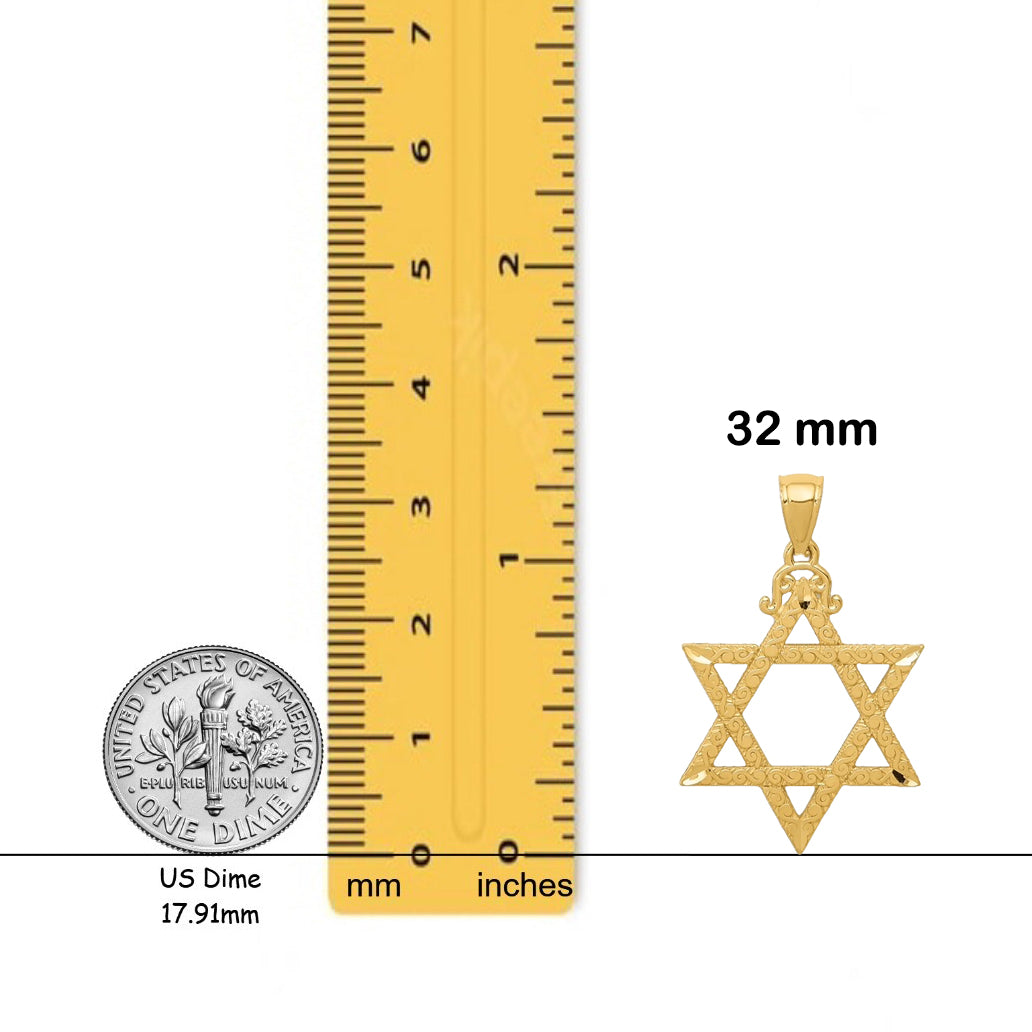 14K Yellow Gold Diamond-cut Star of David Pendant with Necklace Chain Options