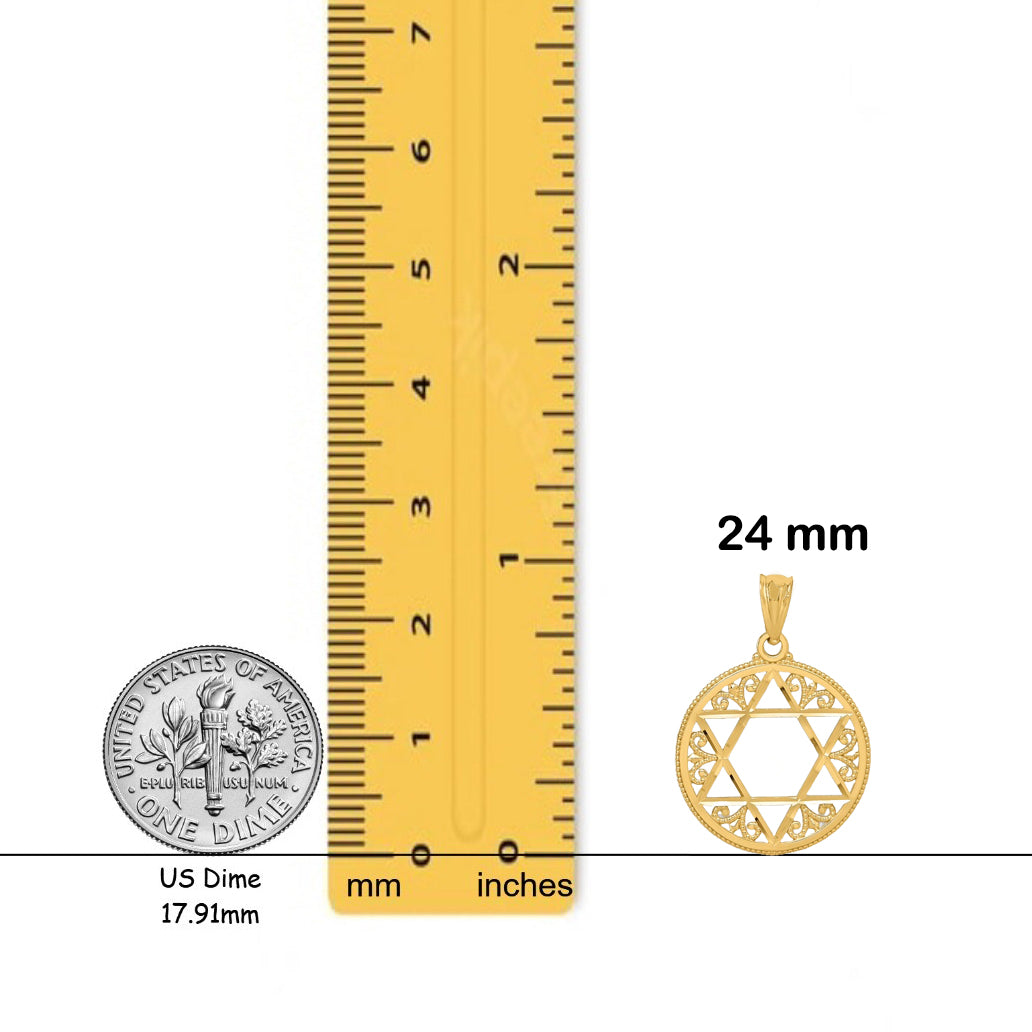 14K Yellow Gold Filigree Star of David Pendant with Necklace Chain Options