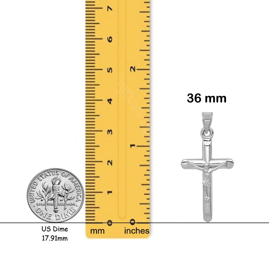 14K White Gold Crucifix Pendant with Necklace Chain Options