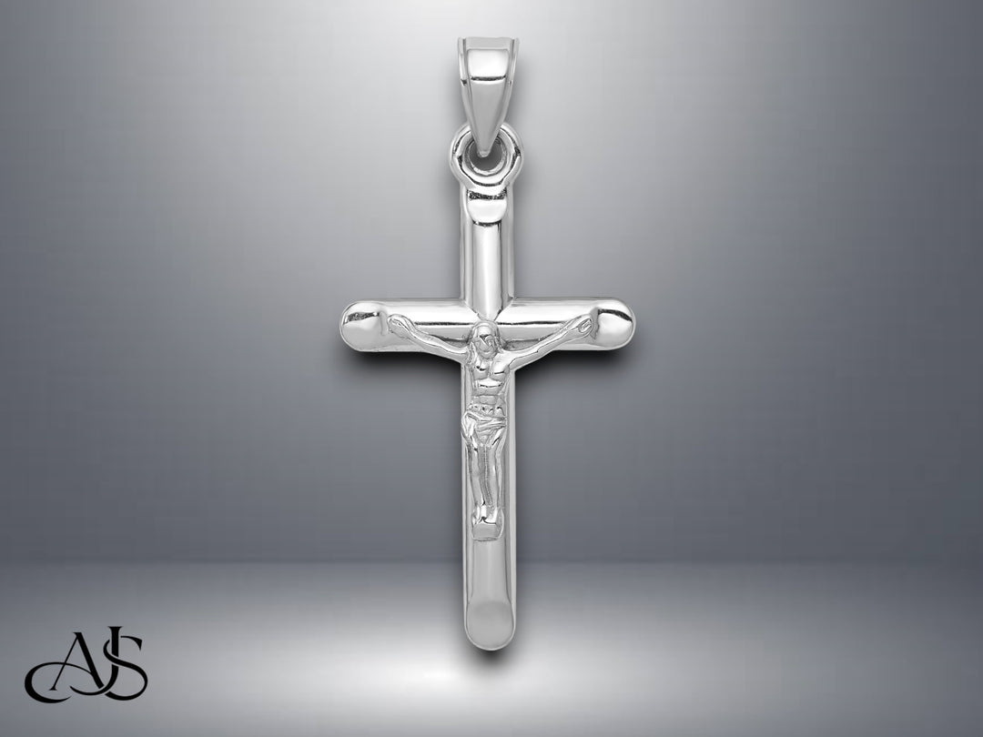 14K White Gold Crucifix Pendant with Necklace Chain Options
