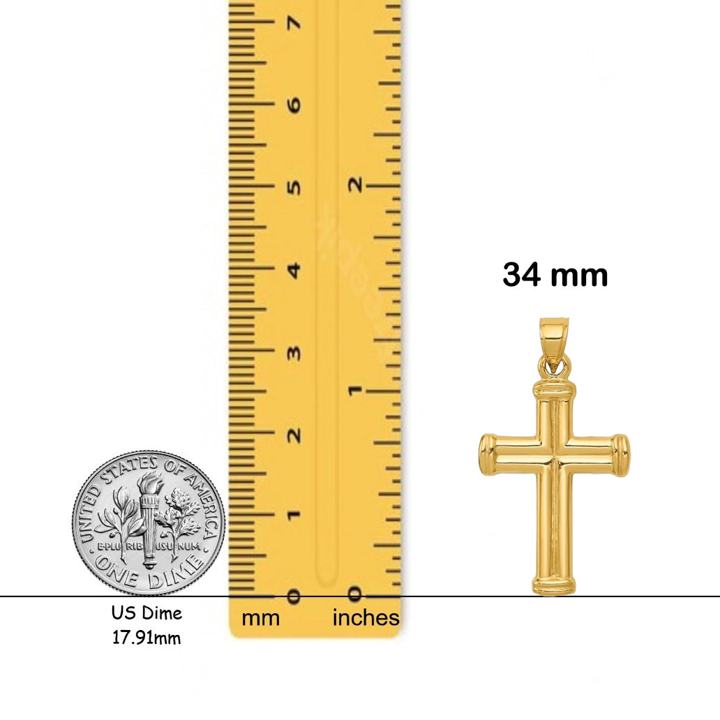 14K Yellow Gold Hollow Cross Pendant with Necklace Chain Options