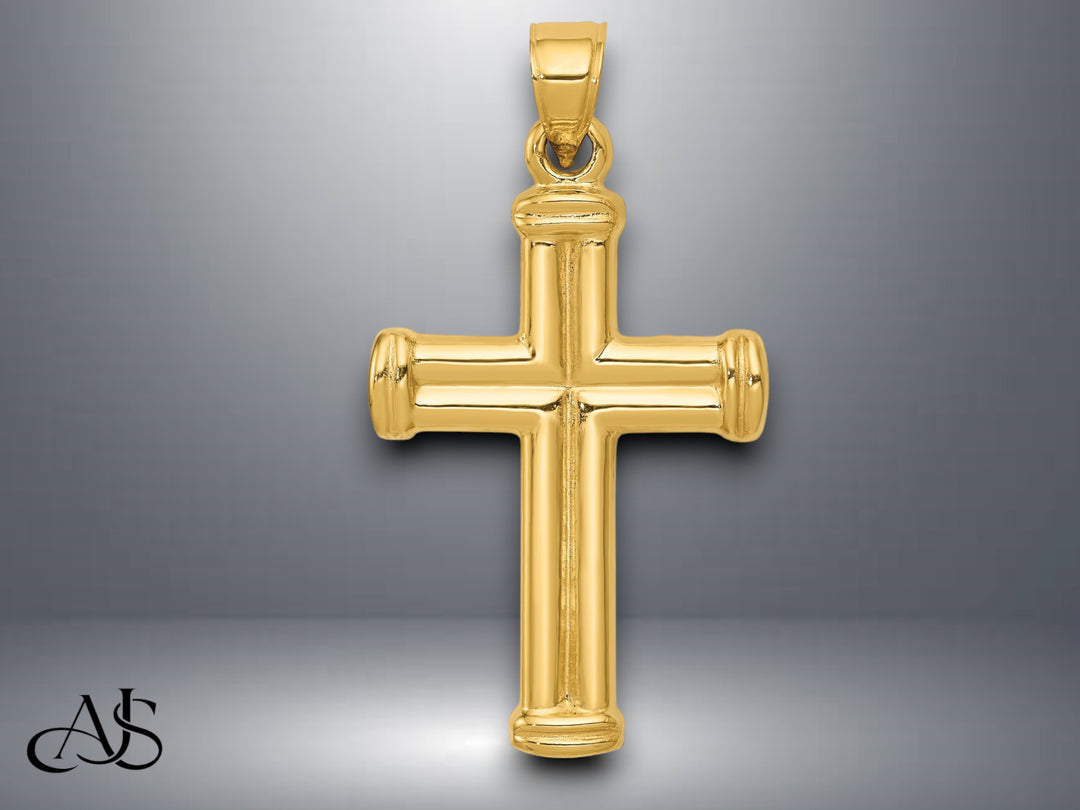 14K Yellow Gold Hollow Cross Pendant with Necklace Chain Options