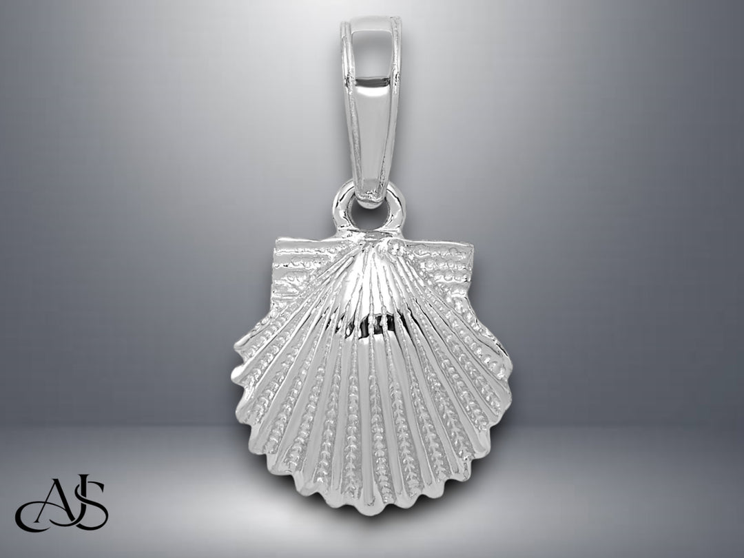 14K Yellow Gold or White Gold Scallop Shell Pendant with Necklace Chain Options