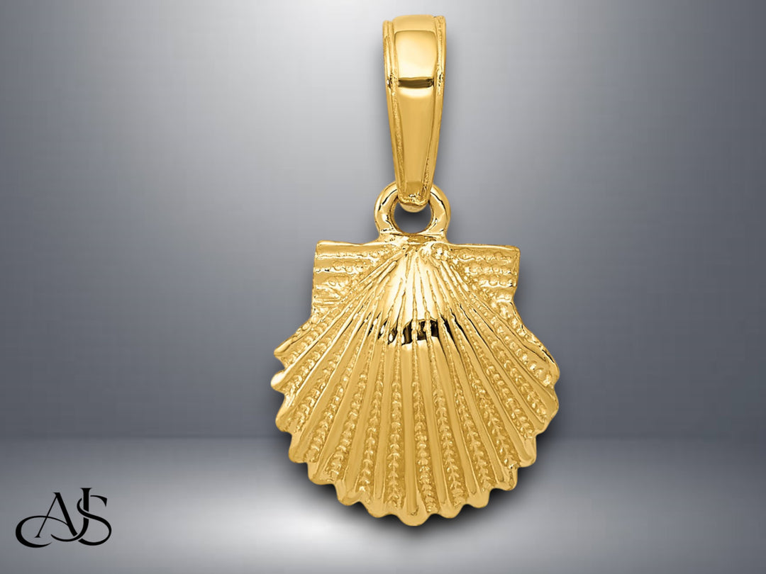 14K Yellow Gold or White Gold Scallop Shell Pendant with Necklace Chain Options