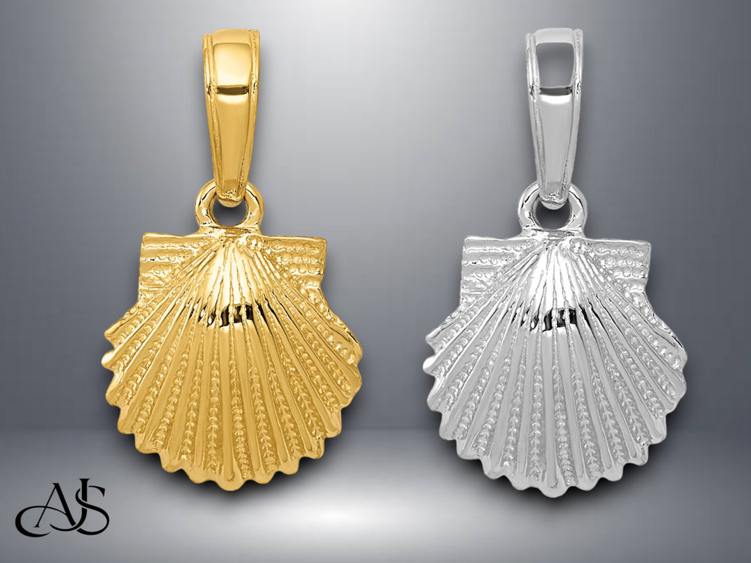 14K Yellow Gold or White Gold Scallop Shell Pendant with Necklace Chain Options