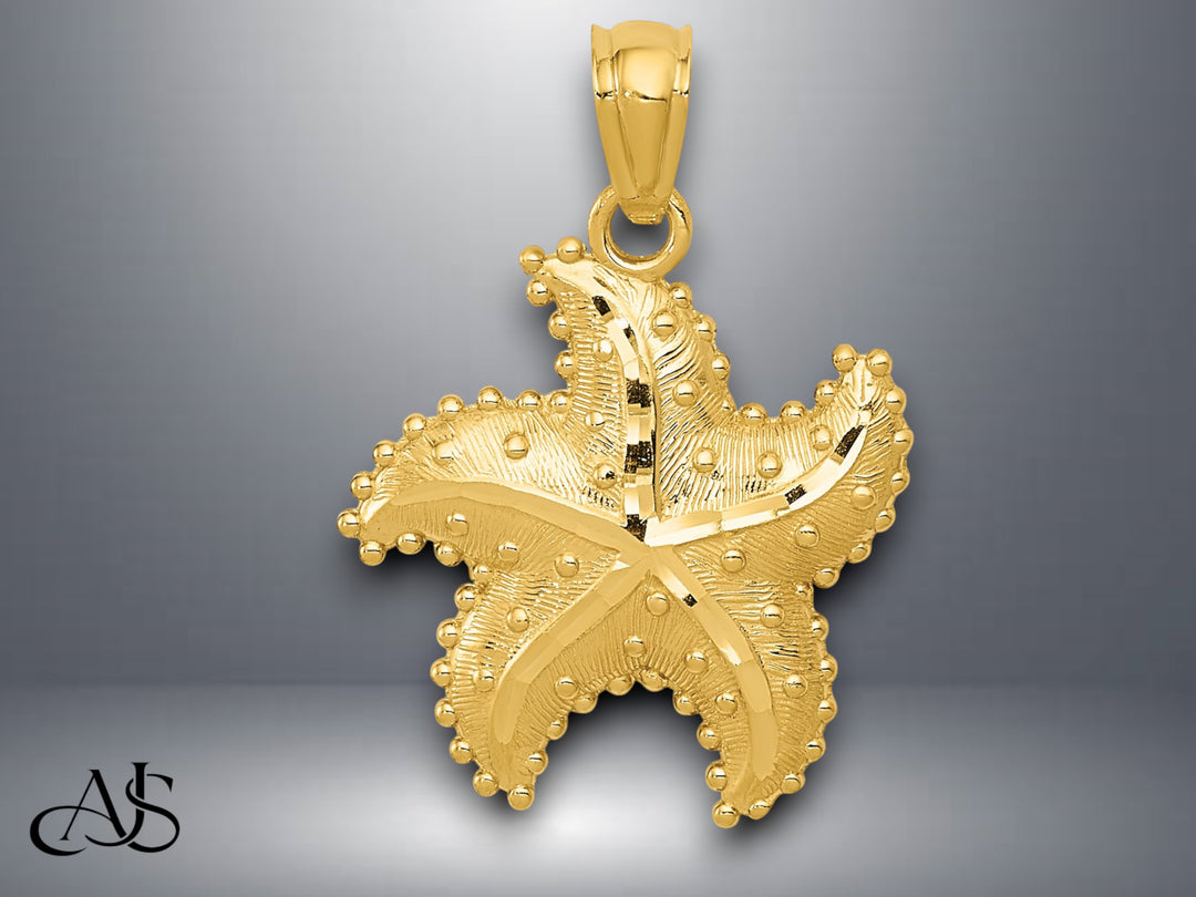 14K Yellow Gold Diamond-Cut Starfish Pendant with Necklace Chain Options