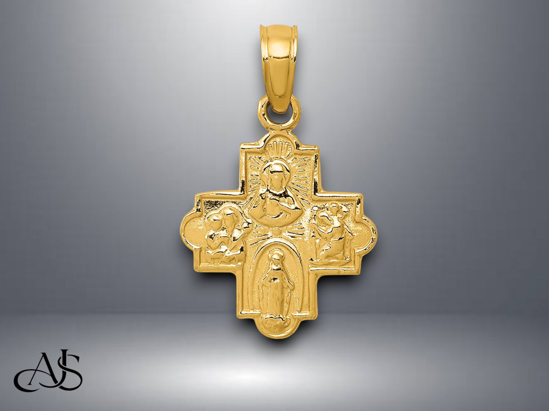 14K Yellow Gold Miniature Four Way Medal Pendant with Necklace Chain Options
