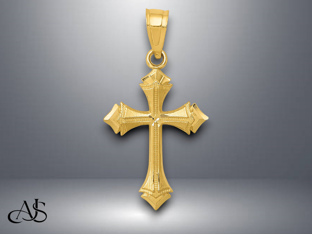 14K Yellow Gold Diamond-cut Passion Cross Charm with Necklace Chain Options