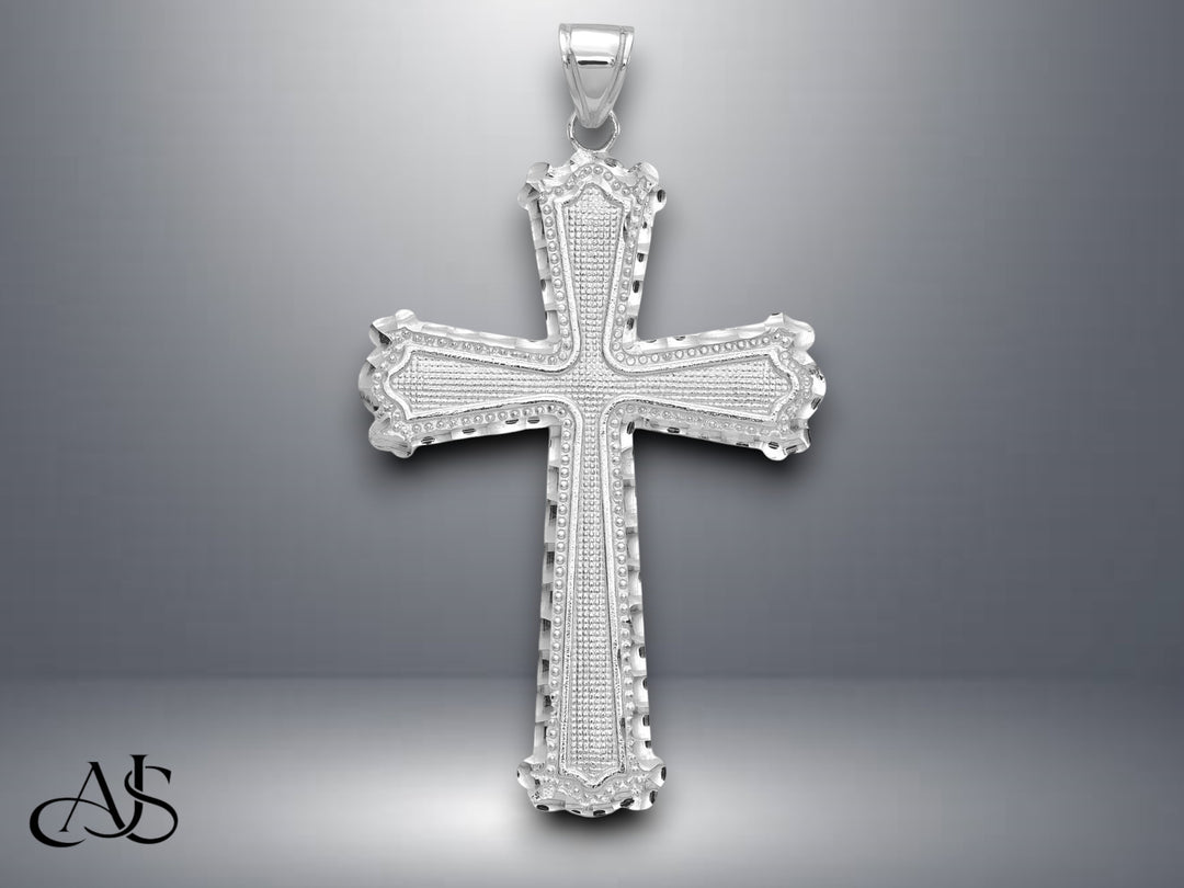 14K Yellow Gold or White Gold Diamond-cut Cross Pendant with Necklace Chain Options