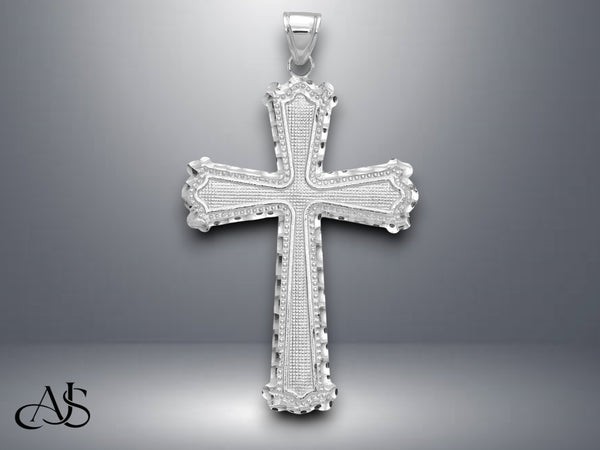 14K Yellow Gold or White Gold Diamond-cut Cross Pendant with Necklace Chain Options