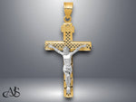 Load image into Gallery viewer, 14K Two-Tone Gold Diamond-cut Lattice Cross w/Crucifix Pendant with Necklace Chain Options
