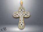 Load image into Gallery viewer, 14K Two-tone Gold Diamond-cut Layered Cross Pendant with Necklace Chain Options
