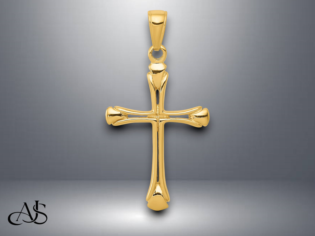 14K Yellow Gold Cross with Triangle Tips Pendant with Necklace Chain Options
