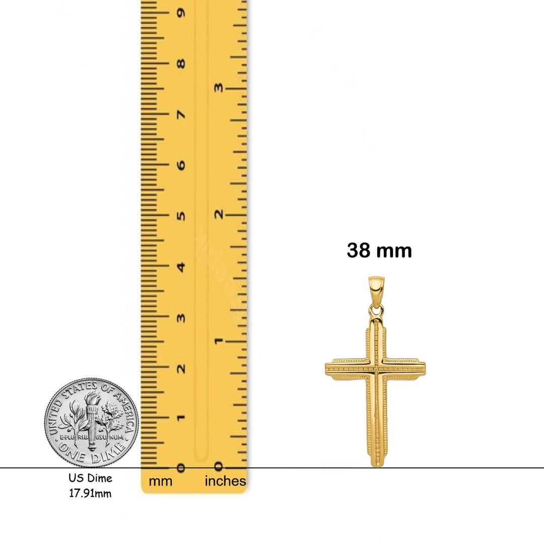 14K Yellow Gold Textured Outline Cross Pendant with Necklace Chain Options