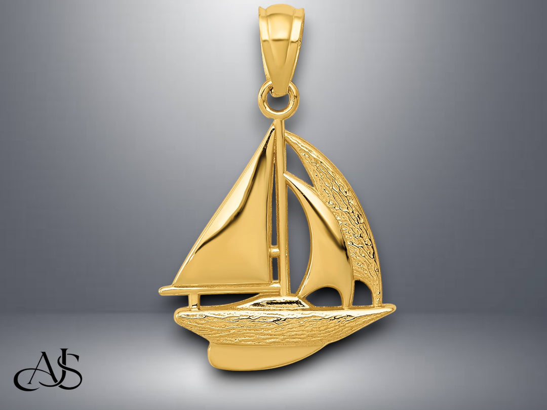 14K Yellow Gold Sailboat Pendant with Necklace Chain Options