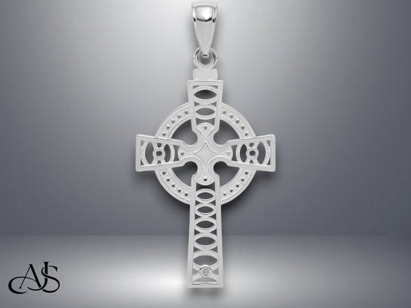 14K Yellow Gold or White Gold Celtic Cross with Eternity Circle Pendant with Necklace Chain Options