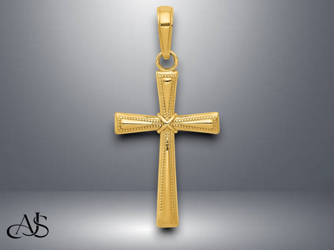 14K Yellow Gold or White Gold Diamond-cut X Cross Pendant with Necklace Chain Options