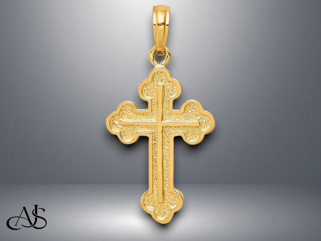 14K Yellow Gold Budded Cross Pendant with Necklace Chain Options
