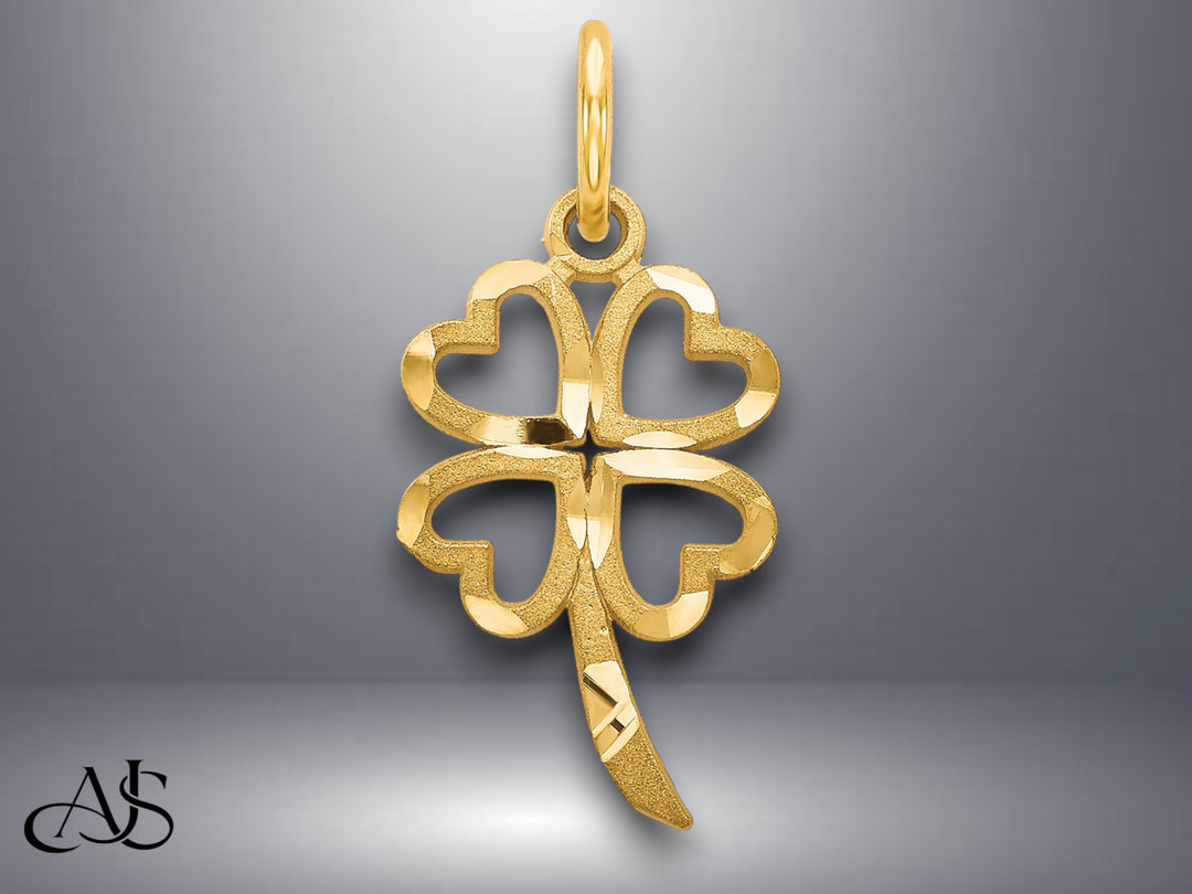 14K Yellow Gold 4 Leaf Clover Charm with Necklace Chain Options