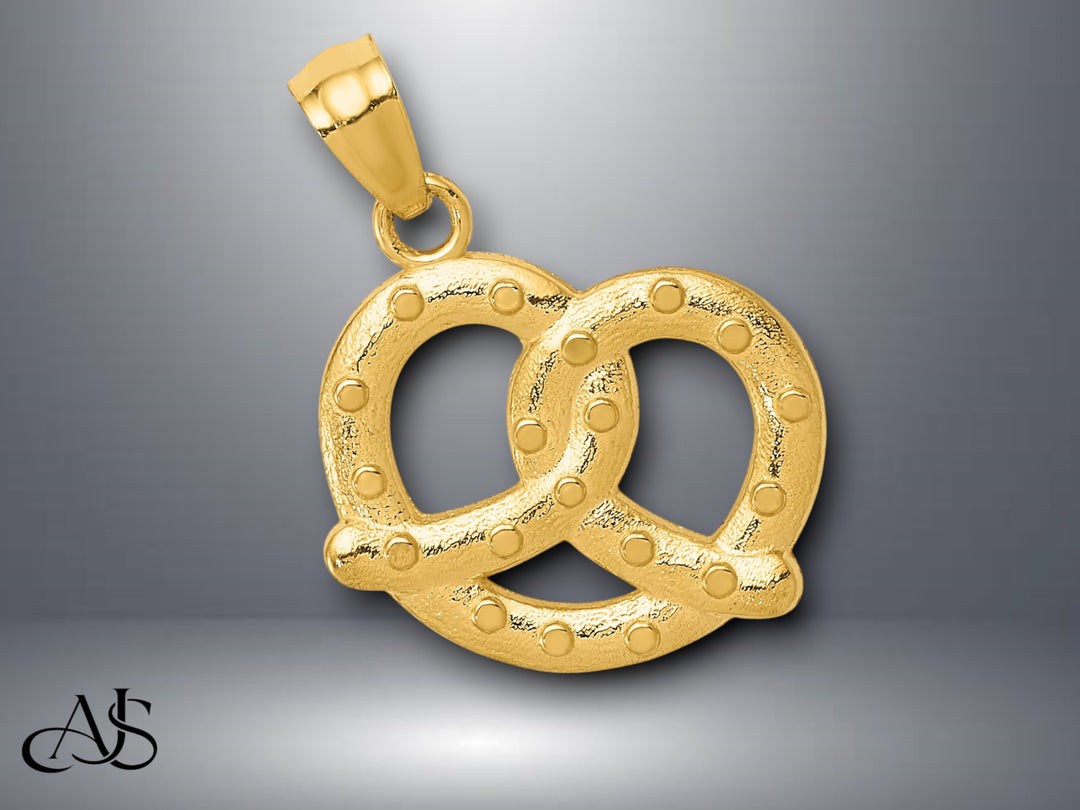 14K Yellow Gold Pretzel Pendant with Necklace Chain Options