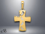 Load image into Gallery viewer, 14K Yellow Gold w/Rhodium Footprints Cross Pendant with Necklace Chain Options
