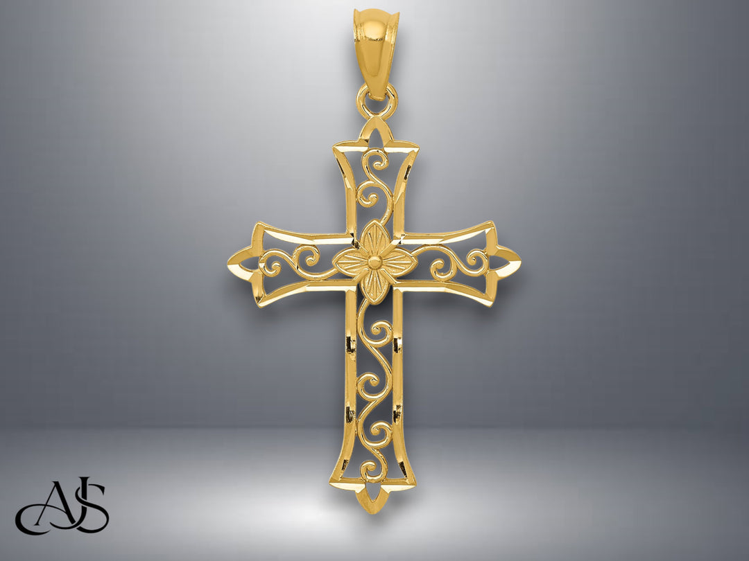 14K Yellow Gold Cross Pendant with Necklace Chain Options