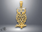 Load image into Gallery viewer, 14K Yellow Gold Rhodium Diamond Cut Owl Pendant with Necklace Chain Options

