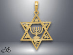 Load image into Gallery viewer, 14K Yellow Gold Star of David w/Menorah Pendant with Necklace Chain Options
