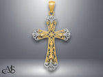 Load image into Gallery viewer, 14K Yellow Gold w/Rhodium Diamond-cut Cross Pendant with Necklace Chain Options
