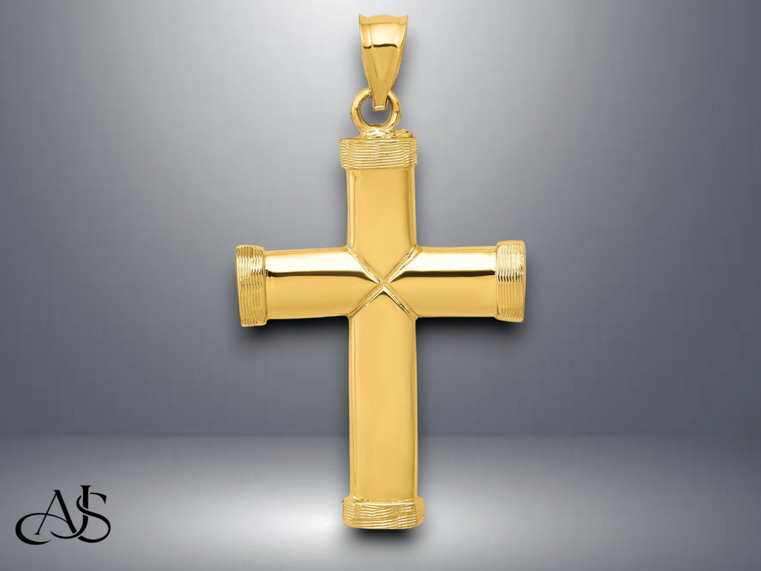 14K Yellow Gold Polished Latin Cross Pendant with Necklace Chain Options