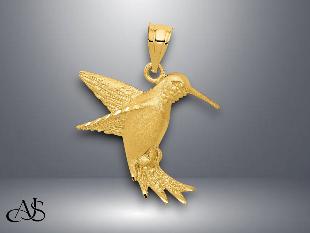 14K Yellow Gold Hummingbird Charm with Necklace Chain Options
