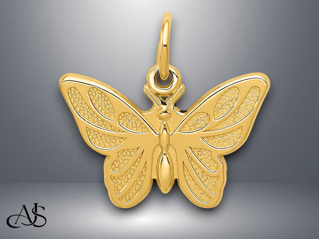 14K Yellow Gold Butterfly Charm with Necklace Chain Options