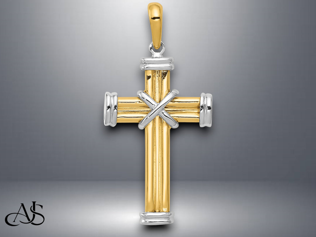14K Two-tone Gold Latin Cross Pendant with Necklace Chain Options