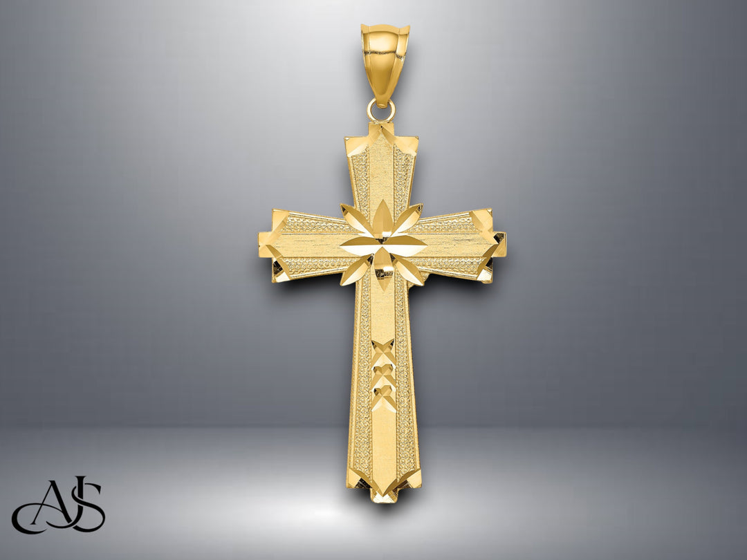 14K Yellow Gold Diamond-cut Cross Pendant with Necklace Chain Options