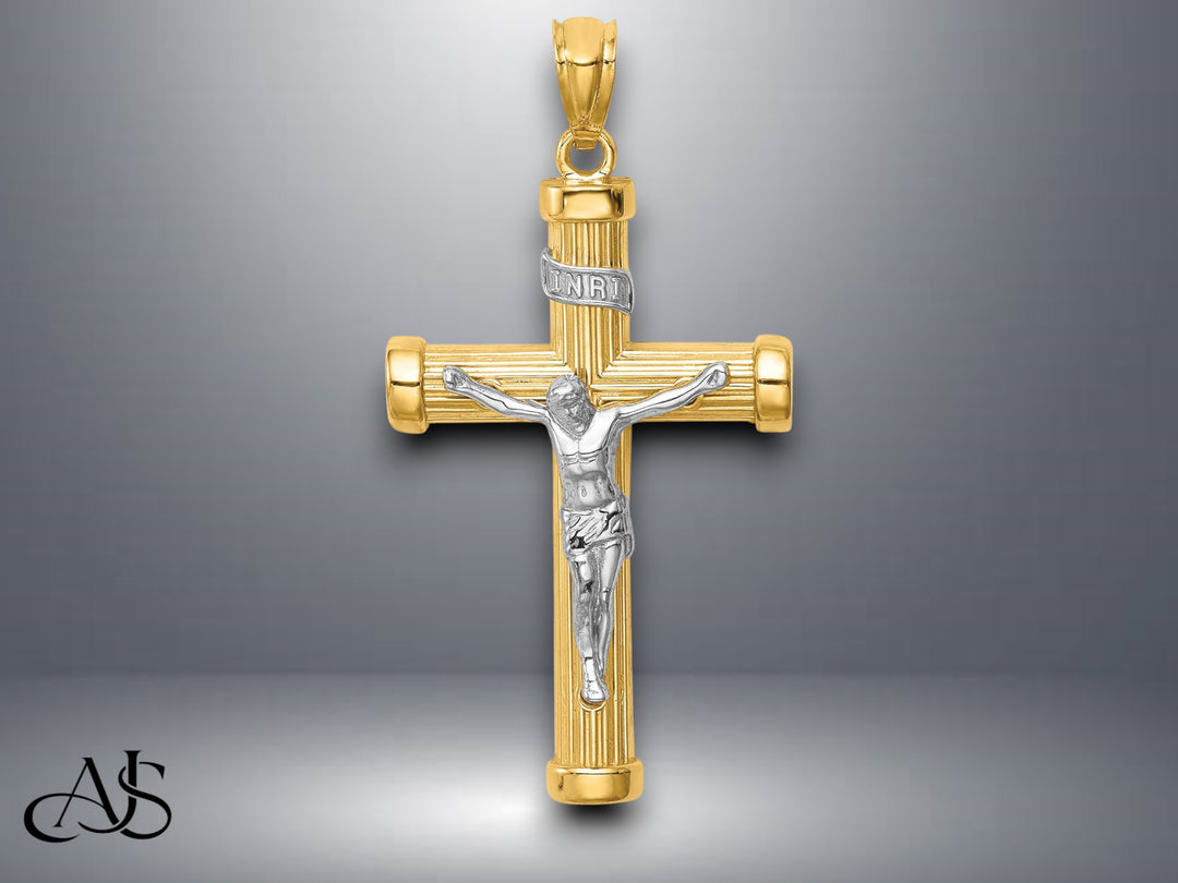 14K Two-tone Gold Inri Crucifix with Necklace Chain Options