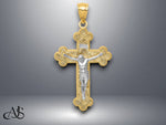 Load image into Gallery viewer, 14K Two-tone Gold w/Rhodium Inri Budded Crucifix with Necklace Chain Options
