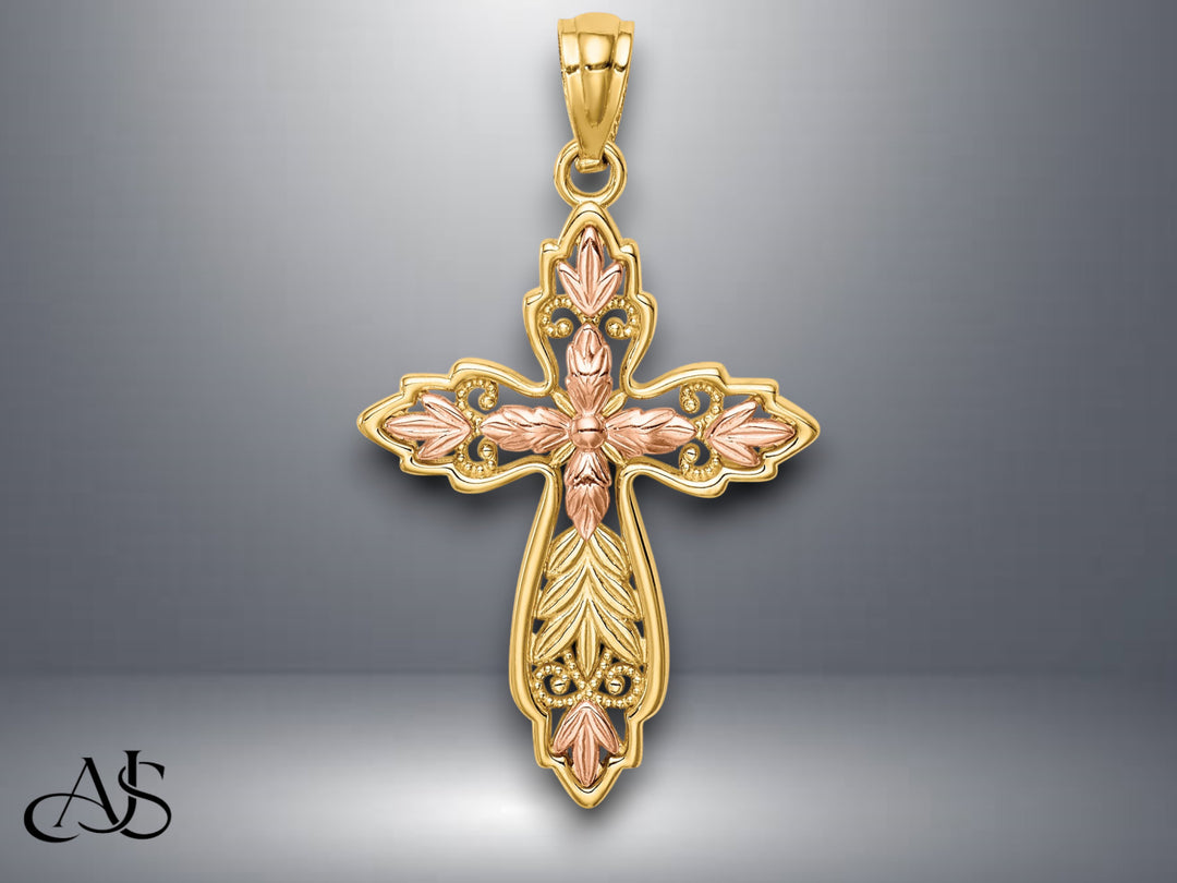 14K Two-Tone Gold Cross Pendant with Necklace Chain Options