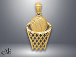 Load image into Gallery viewer, 14K Yellow Gold Basketball in Hoop Pendant with Necklace Chain Options
