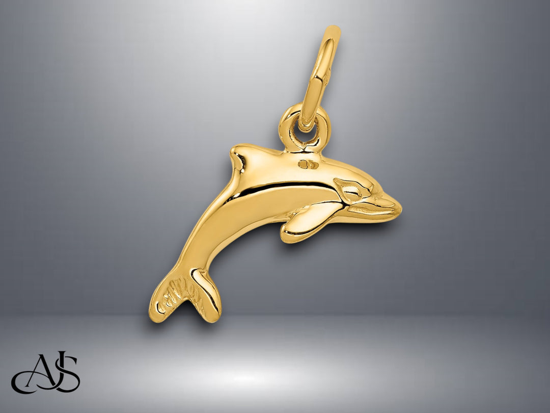14K Yellow Gold Open Back Dolphin Charm with Necklace Chain Options