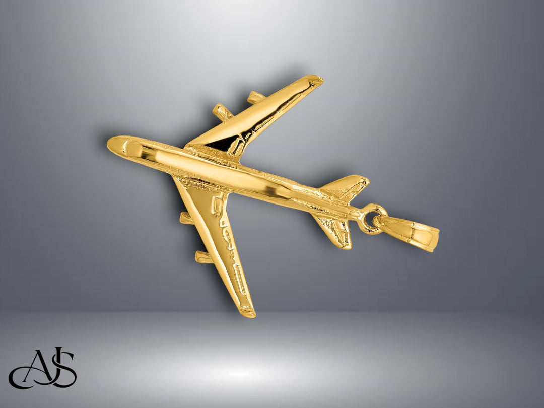 14K Yellow Gold 3-D Jet Pendant with Necklace Chain Options