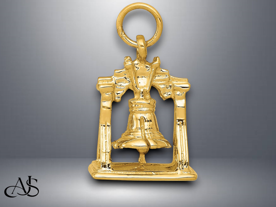 14K Yellow Gold Solid Polished 3-D Liberty Bell Charm with Necklace Chain Options
