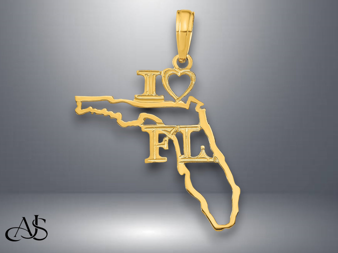 14K Yellow Gold Solid Florida State Pendant with Necklace Chain Options