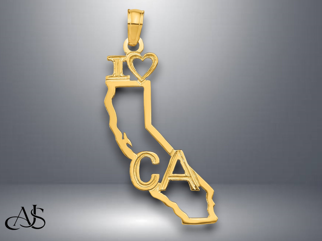 14K Yellow Gold Solid California State Pendant with Necklace Chain Options