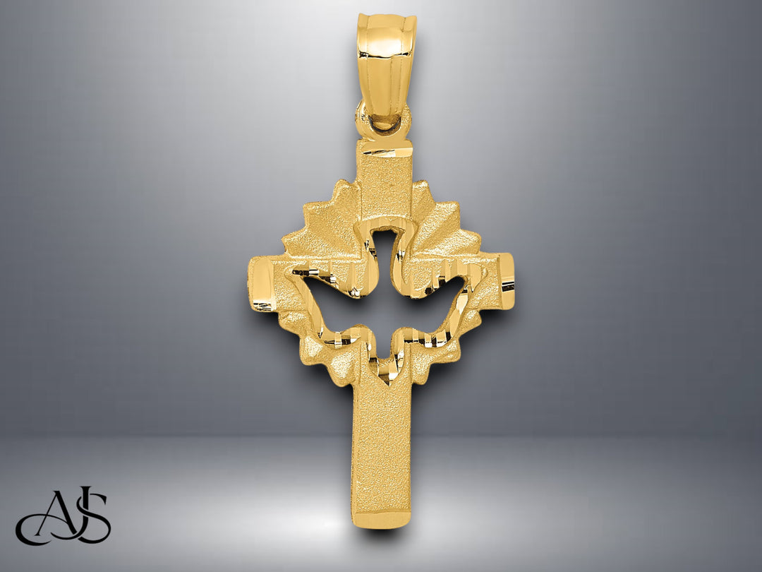 14K Yellow Gold Dove Cross Charm with Necklace Chain Options