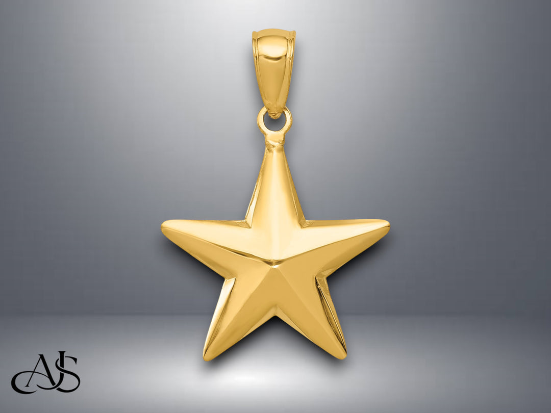 14K Yellow Gold Polished 3-D Star Pendant with Necklace Chain Options