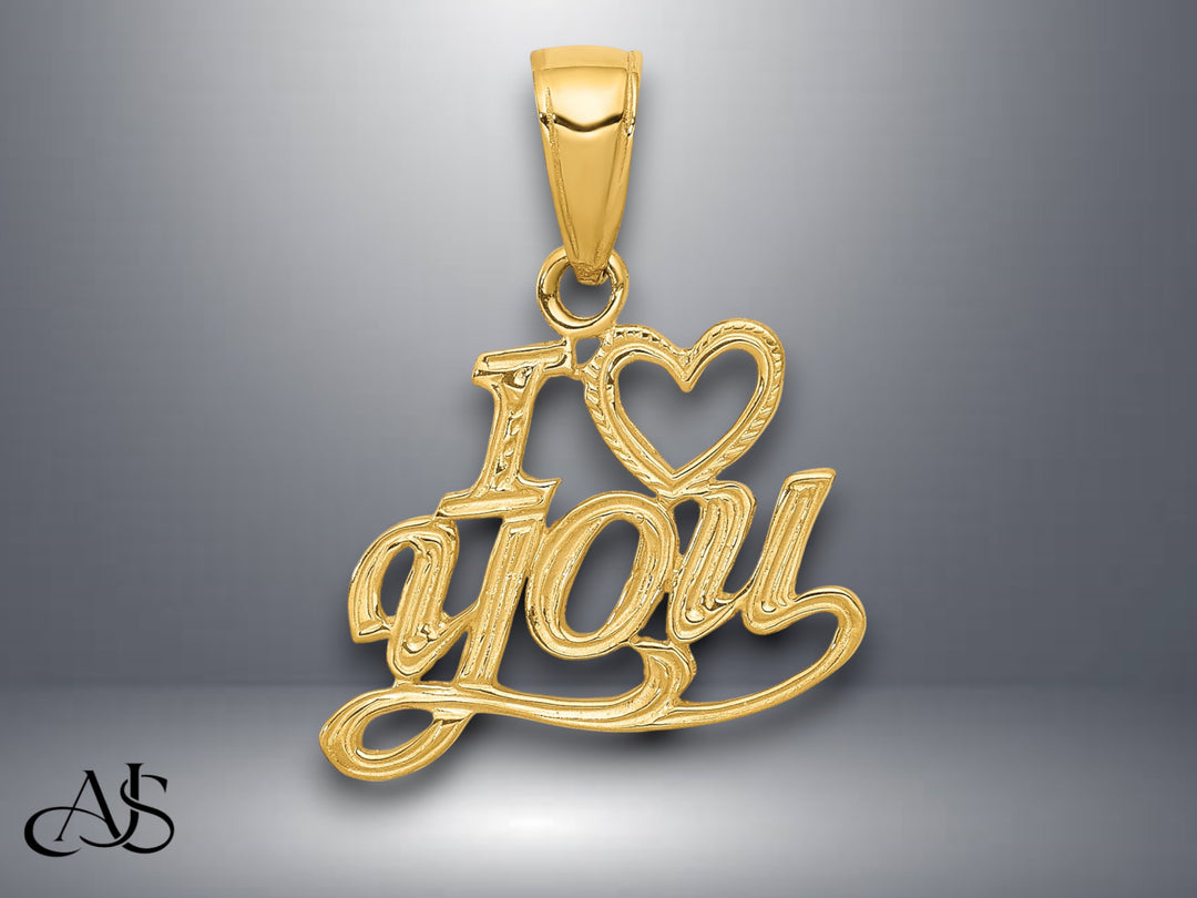 14K Yellow Gold Polished and Textured I HEART YOU Pendant with Necklace Chain Options