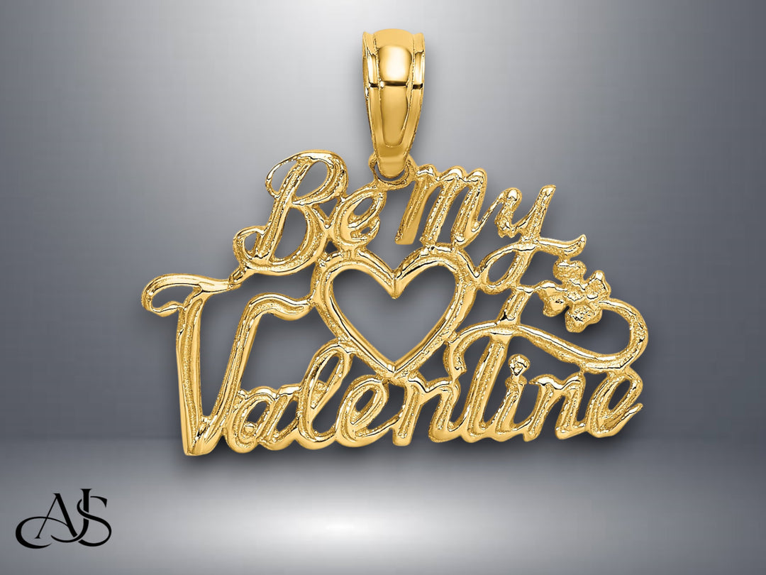 14K Yellow Gold Be My Valentine Charm with Necklace Chain Options