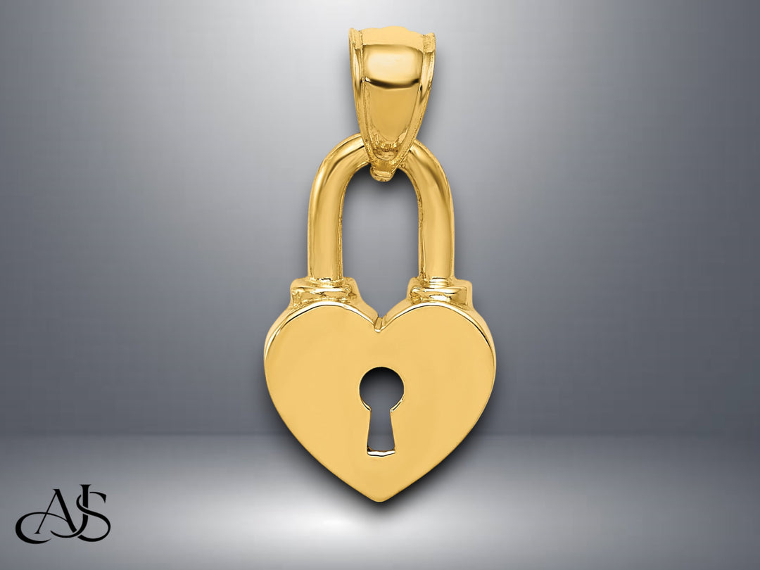 14K Yellow Gold Polished Heart Lock Charm with Necklace Chain Options