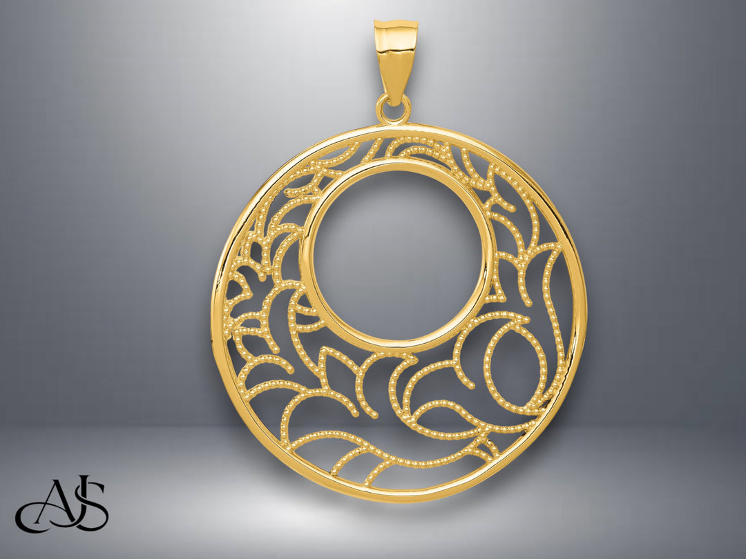 14K Yellow Gold Circle Pendant with Necklace Chain Options
